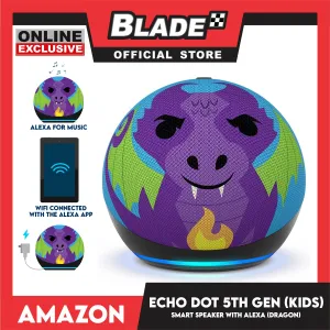 Amazon Echo Dot 5th Gen (Kids) Smart Speaker with Alexa (Dragon) For Age 3 