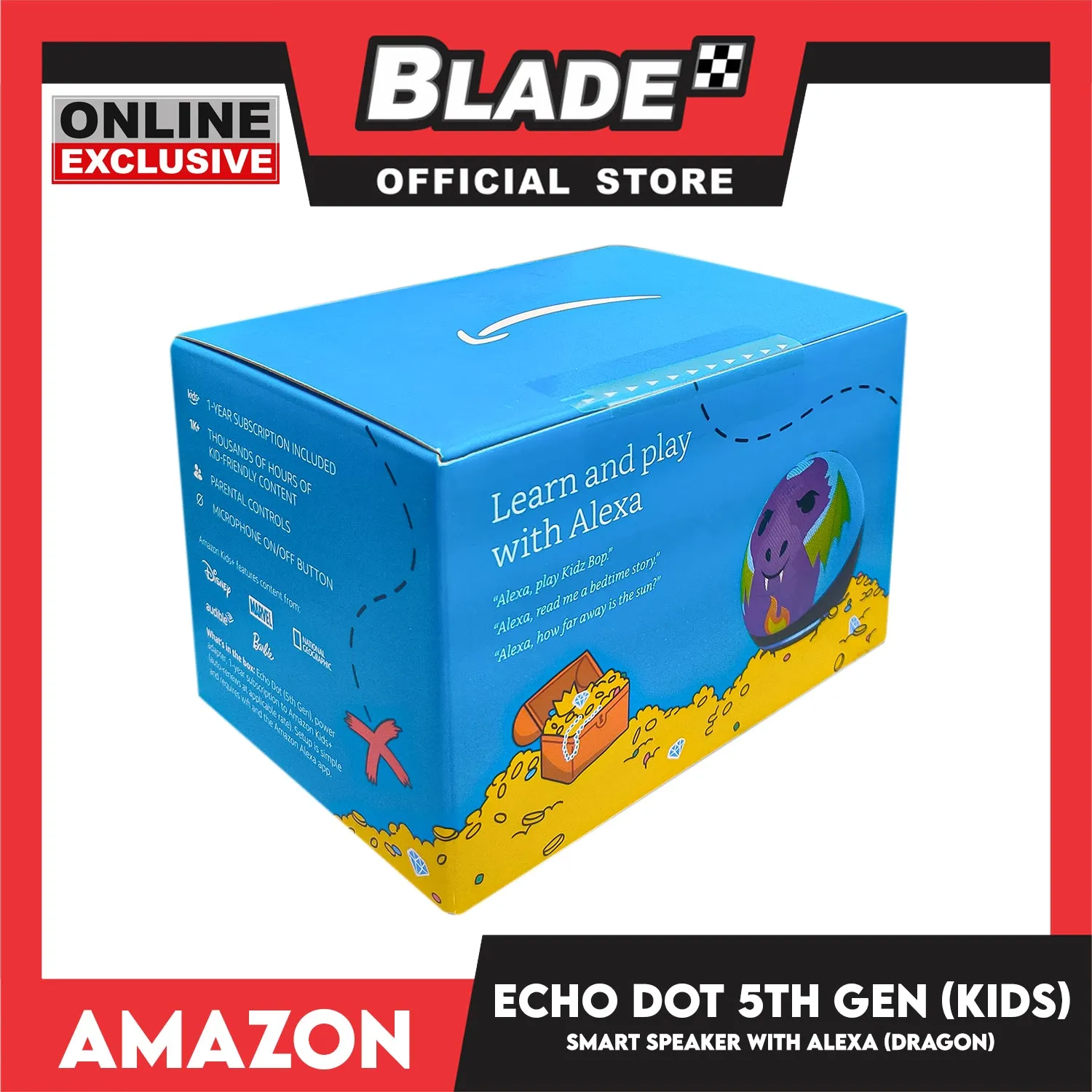 Amazon Echo Dot 5th Gen (Kids) Smart Speaker with Alexa (Dragon) For Age 3 