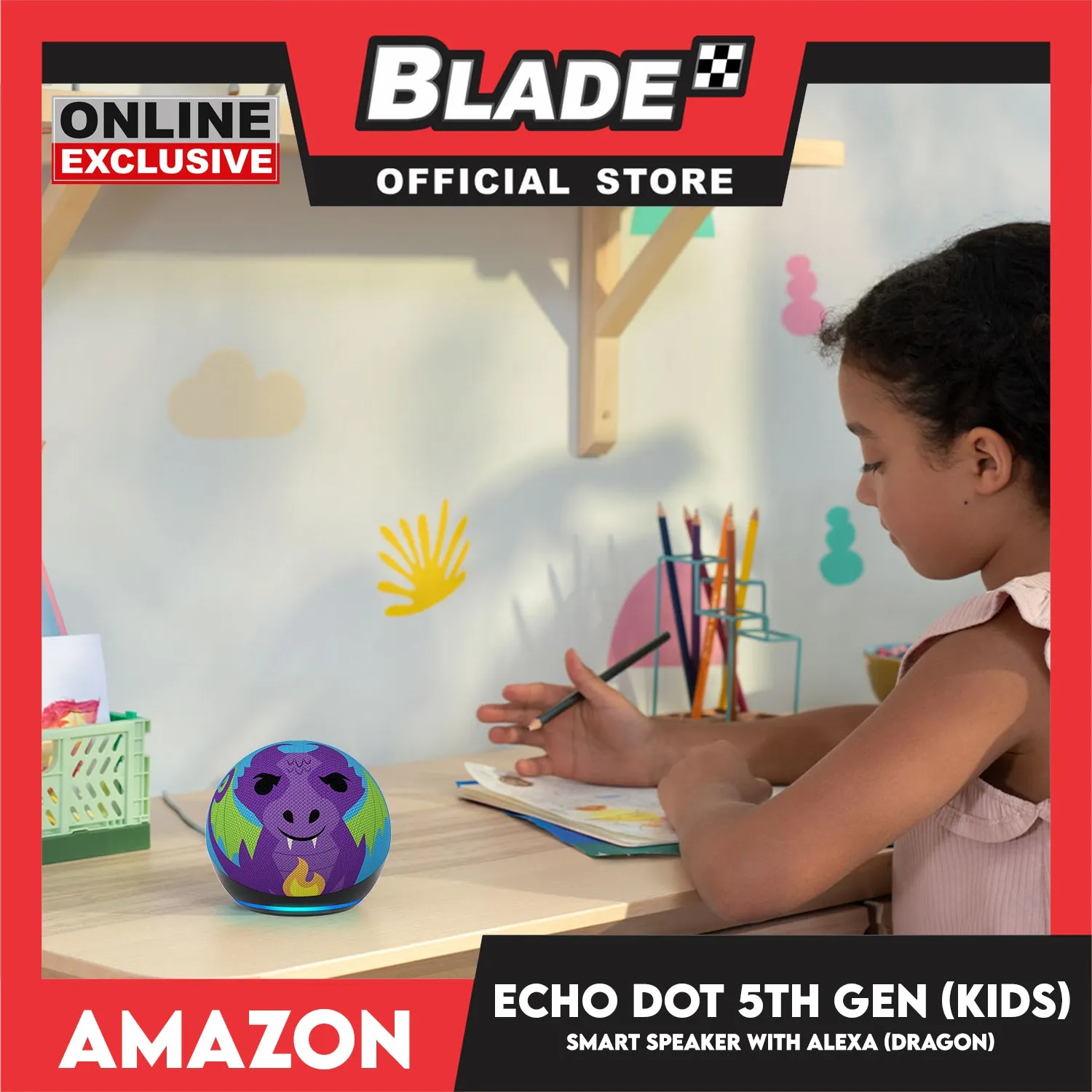 Amazon Echo Dot 5th Gen (Kids) Smart Speaker with Alexa (Dragon) For Age 3 