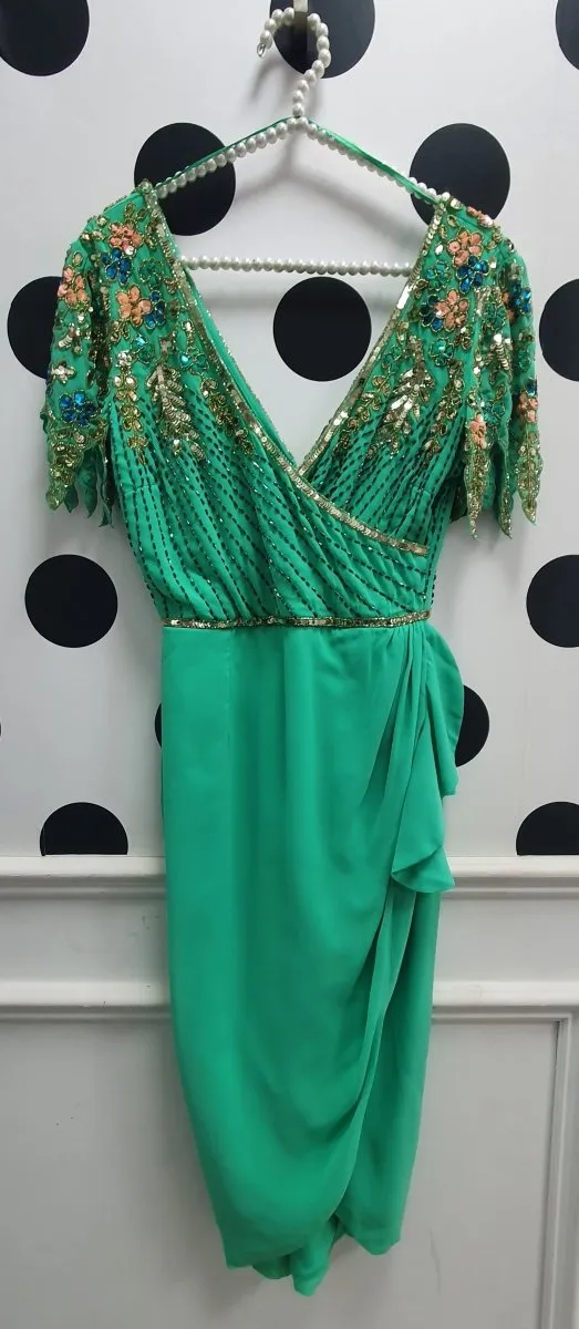 Amber Green Wiggle Embellished Detail Occasion Dress