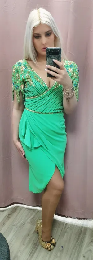 Amber Green Wiggle Embellished Detail Occasion Dress