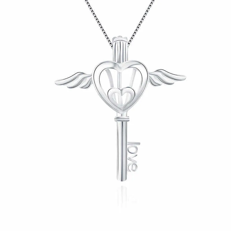 Angel Heart Key Sterling Silver Cage Necklace Set