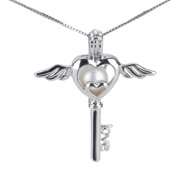 Angel Heart Key Sterling Silver Cage Necklace Set