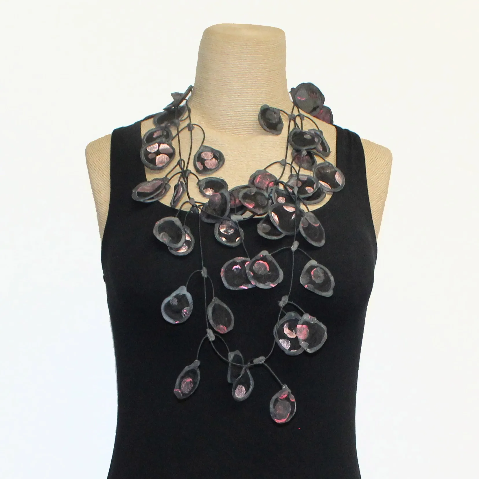 Annemieke Broenink Necklace, Polka Dot Metallic, Burgundy/Pink