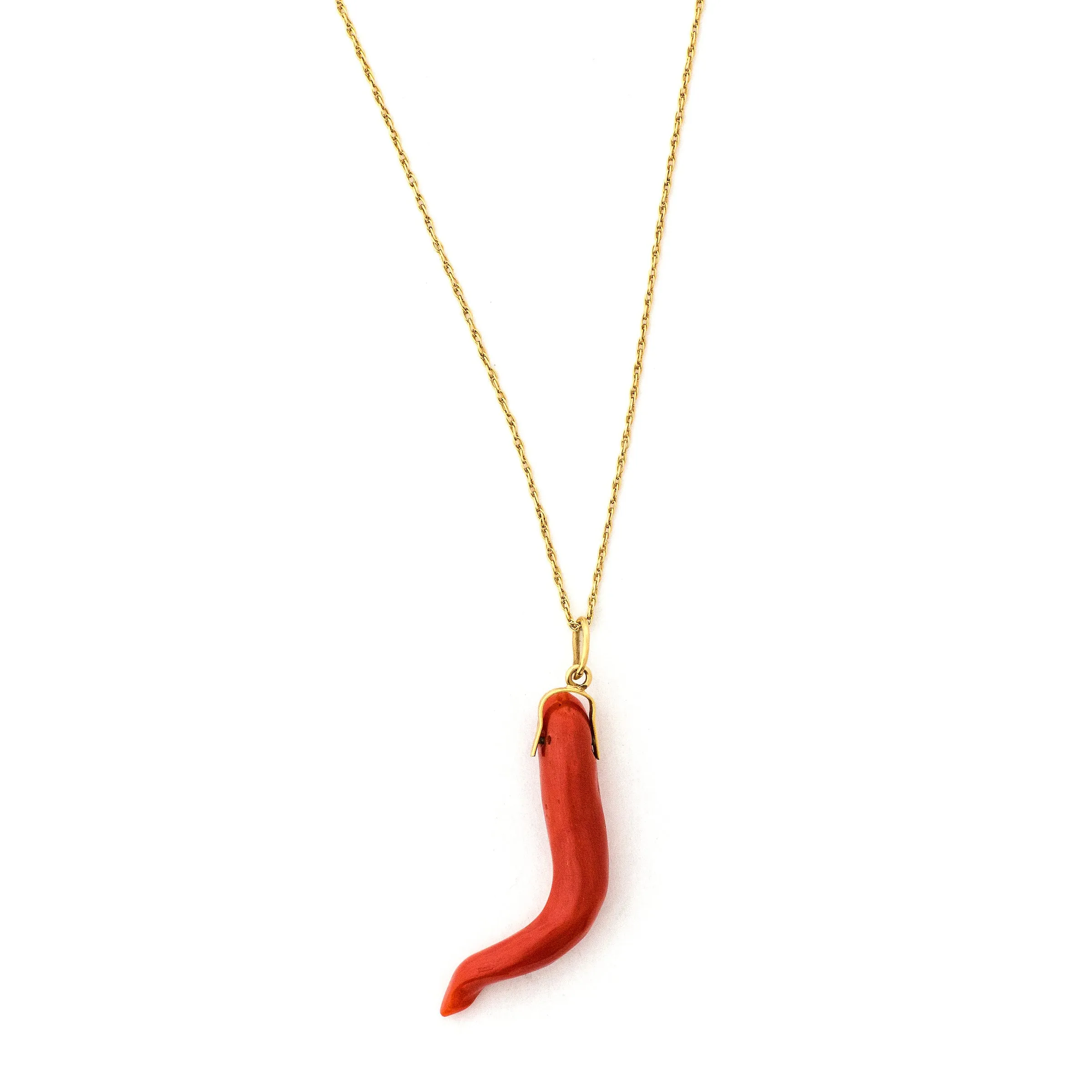 Antique 14k Gold Cornetto Coral Charm