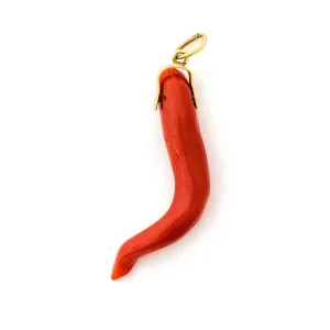 Antique 14k Gold Cornetto Coral Charm