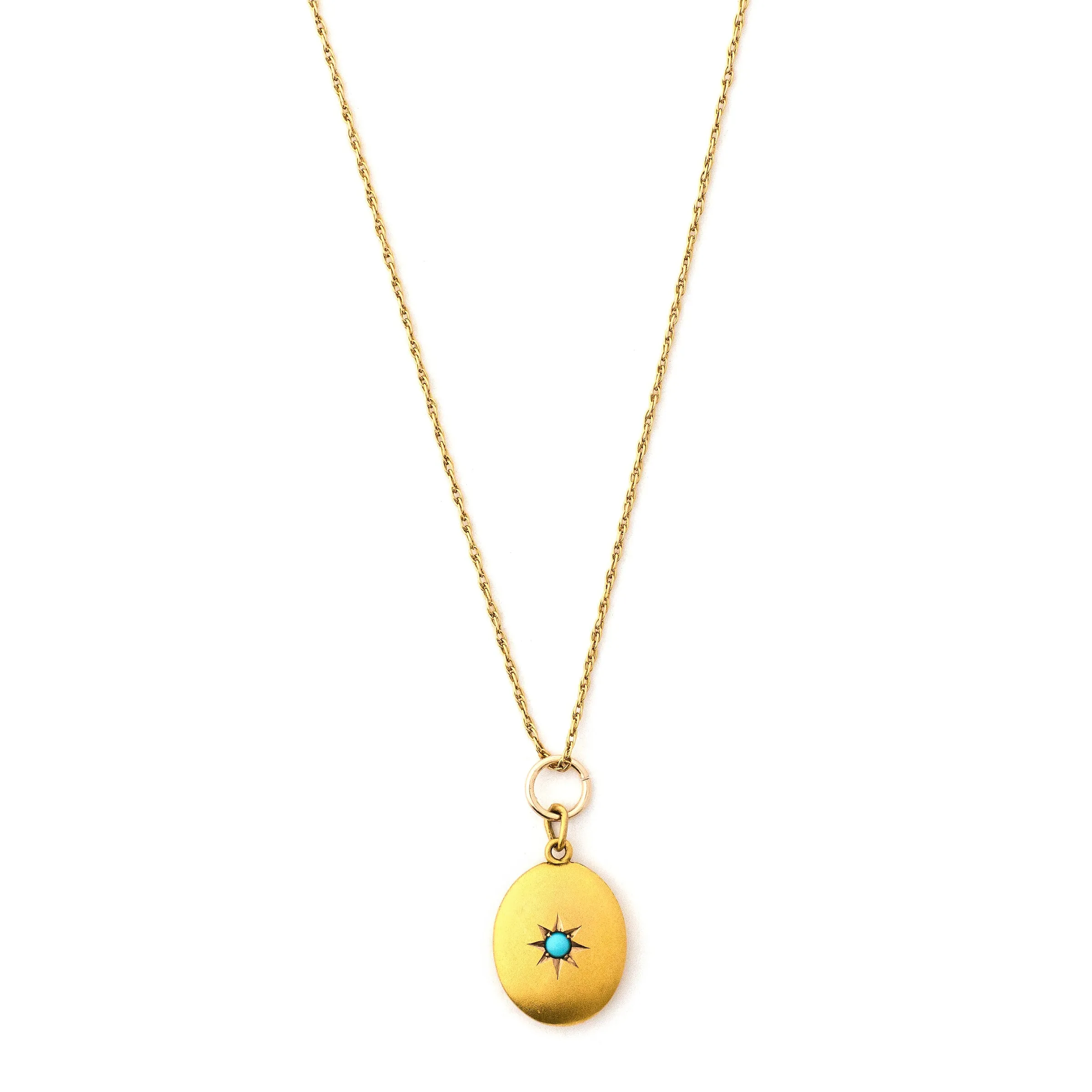 Antique 14k Matte Gold Turquoise Charm