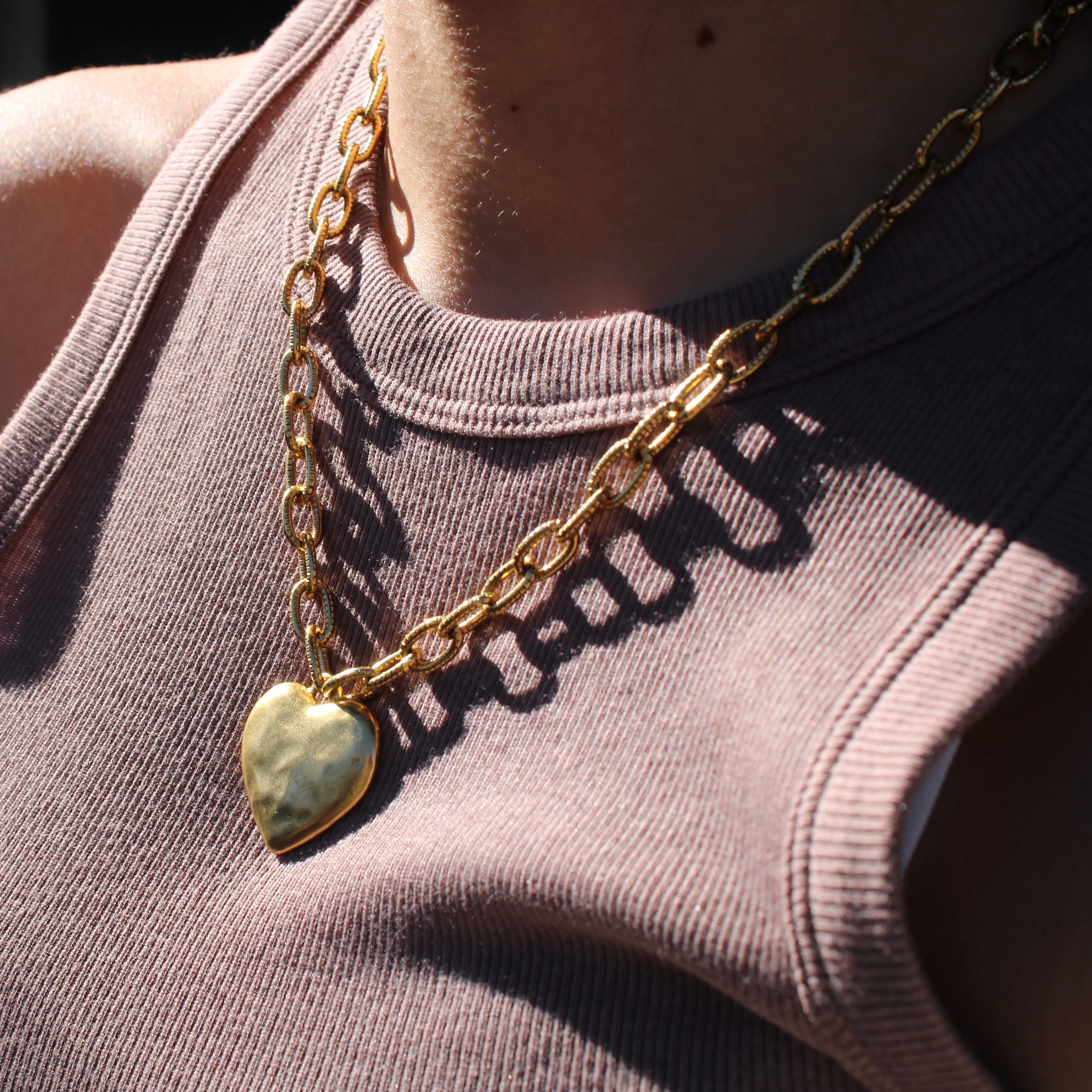 Antiqued Gold Chunky Heart Chain