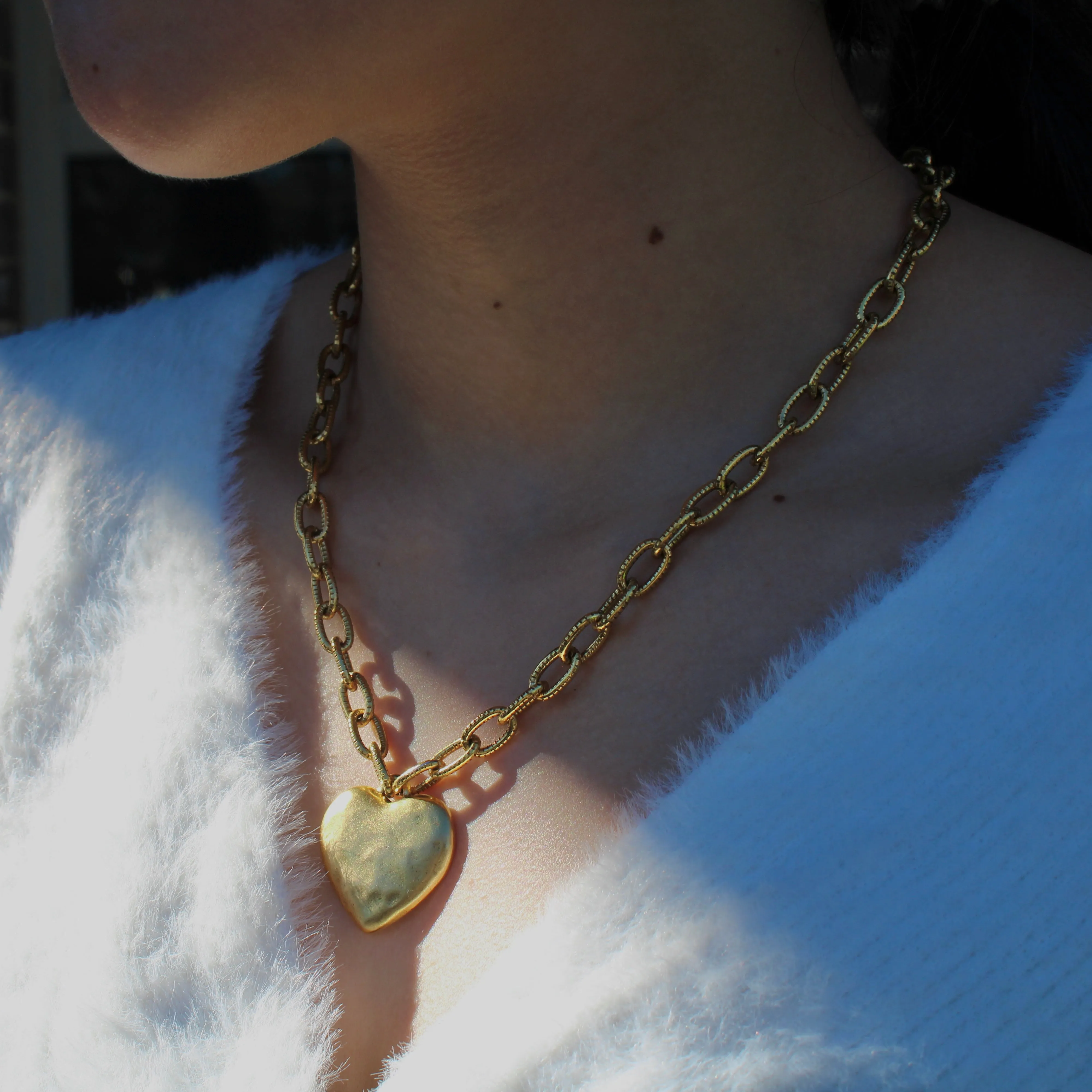 Antiqued Gold Chunky Heart Chain