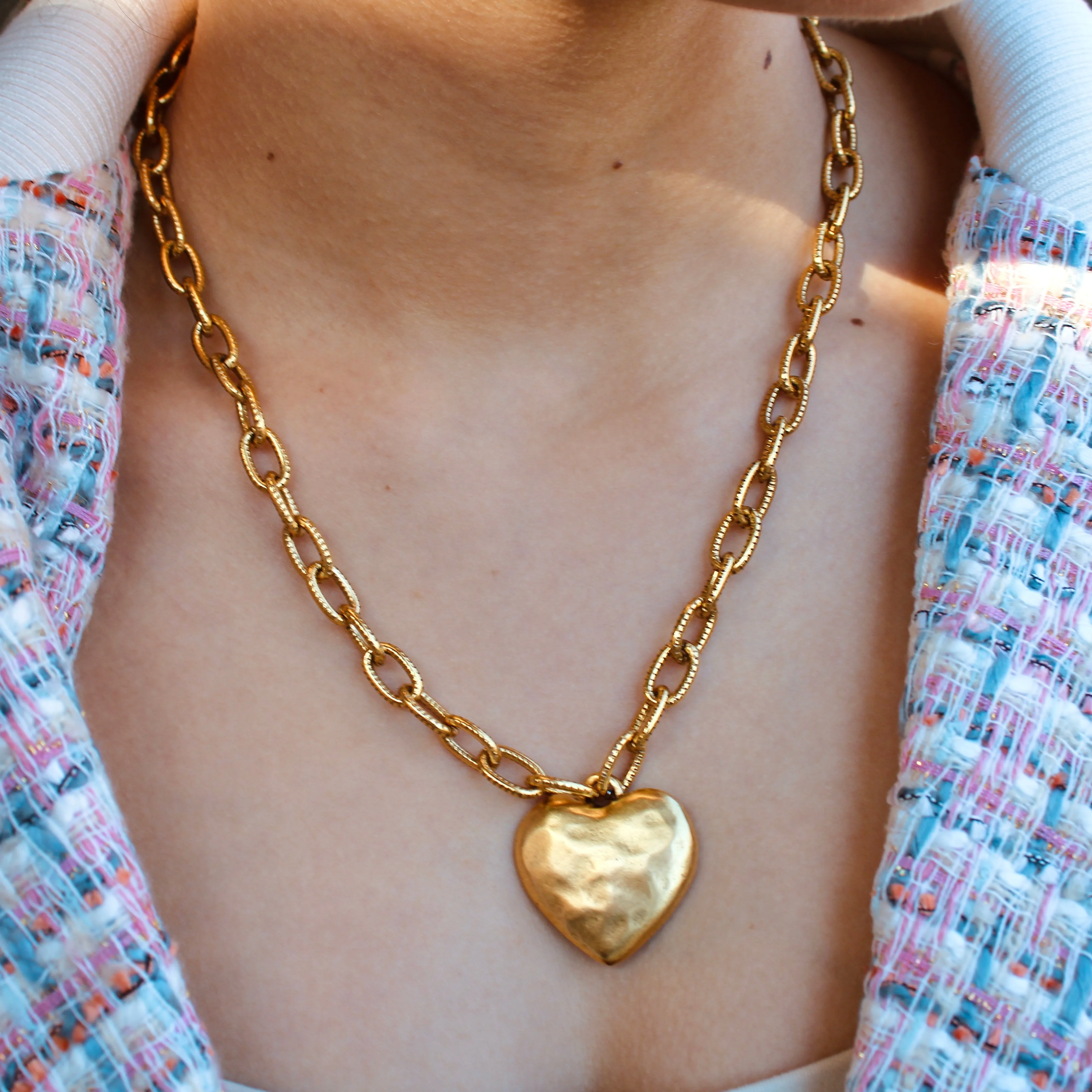 Antiqued Gold Chunky Heart Chain