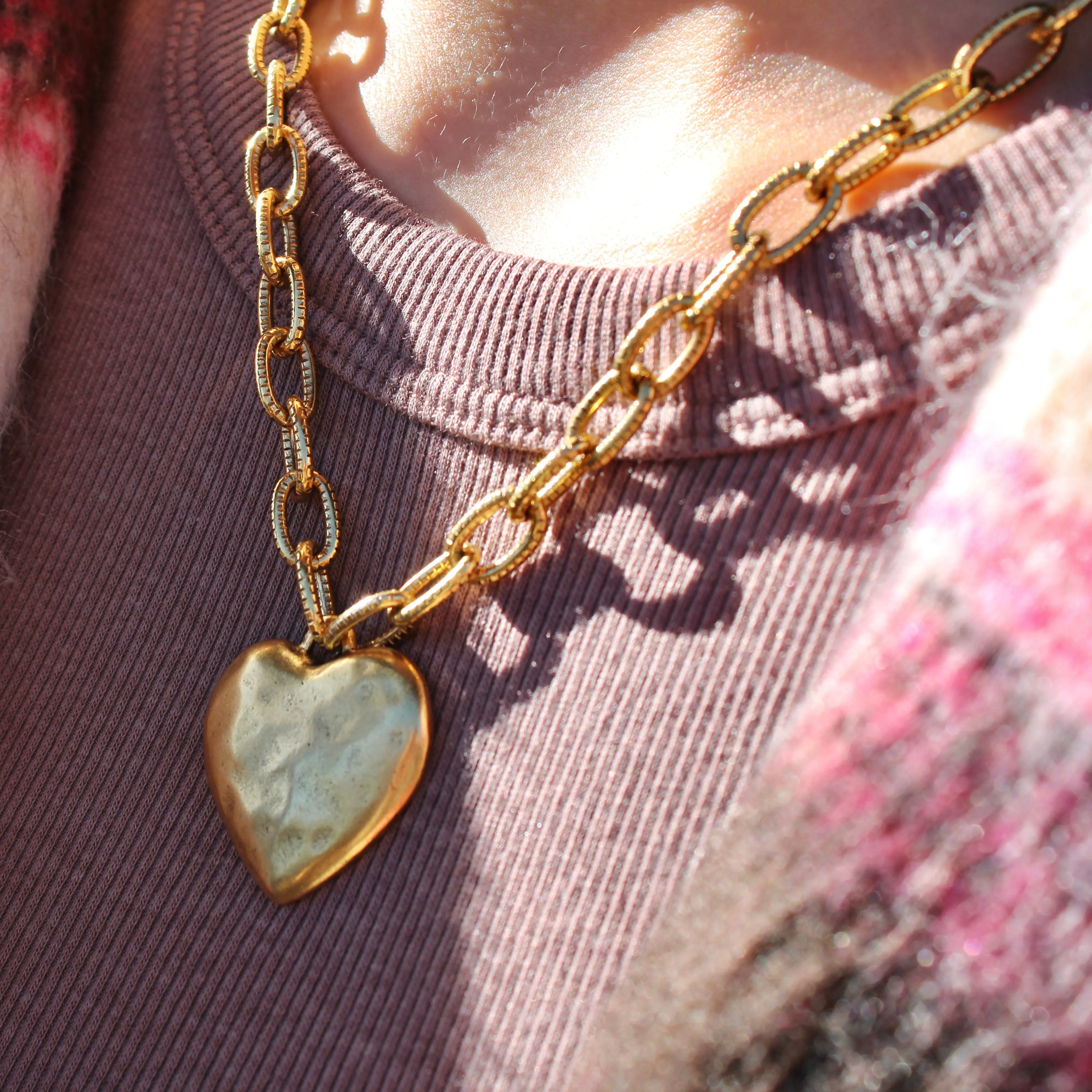 Antiqued Gold Chunky Heart Chain