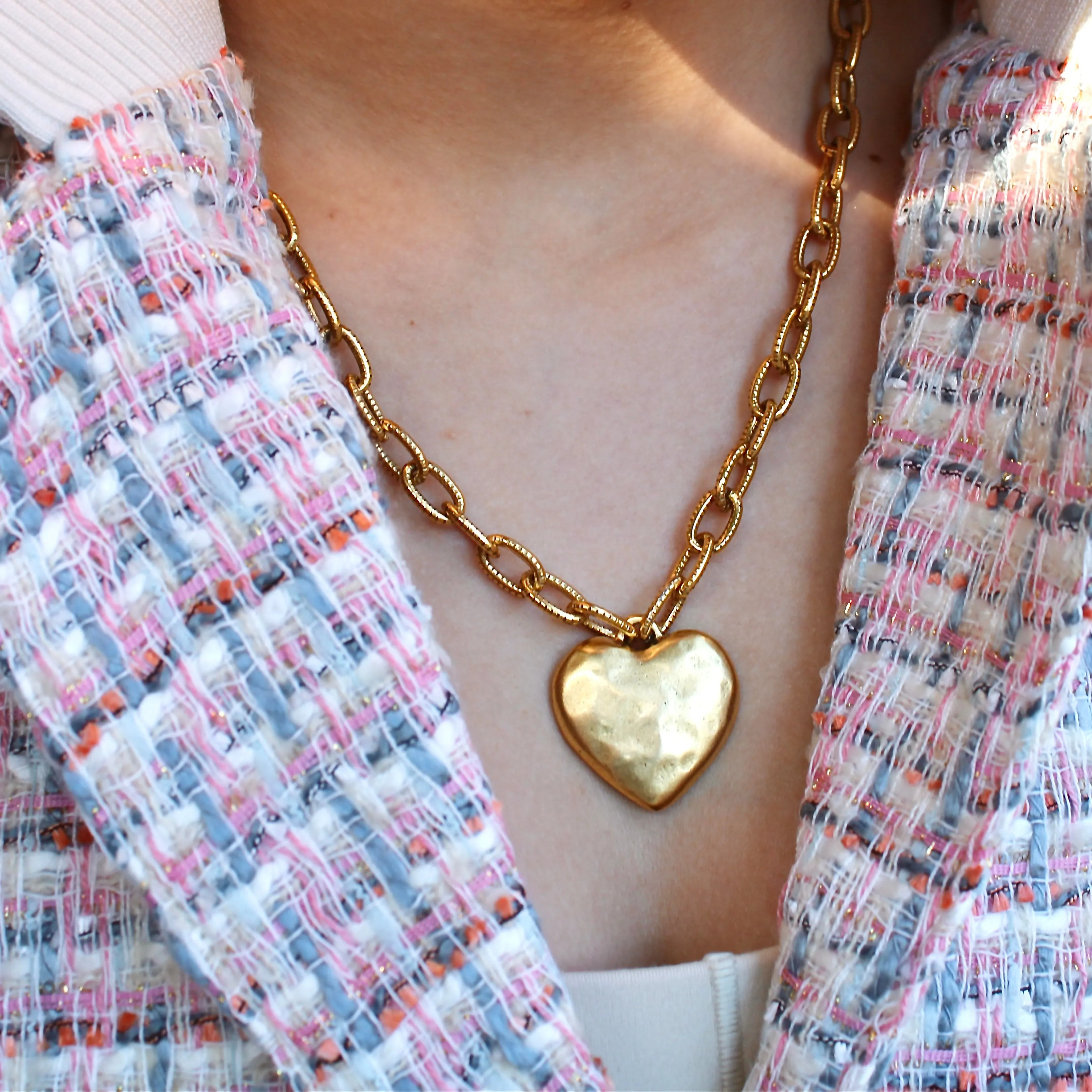 Antiqued Gold Chunky Heart Chain