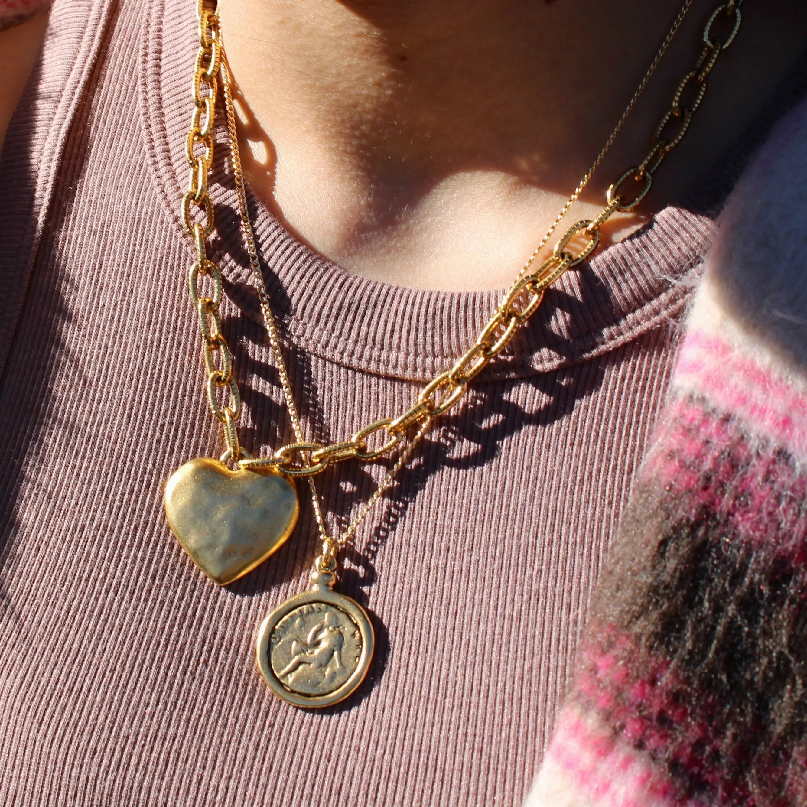 Antiqued Gold Chunky Heart Chain
