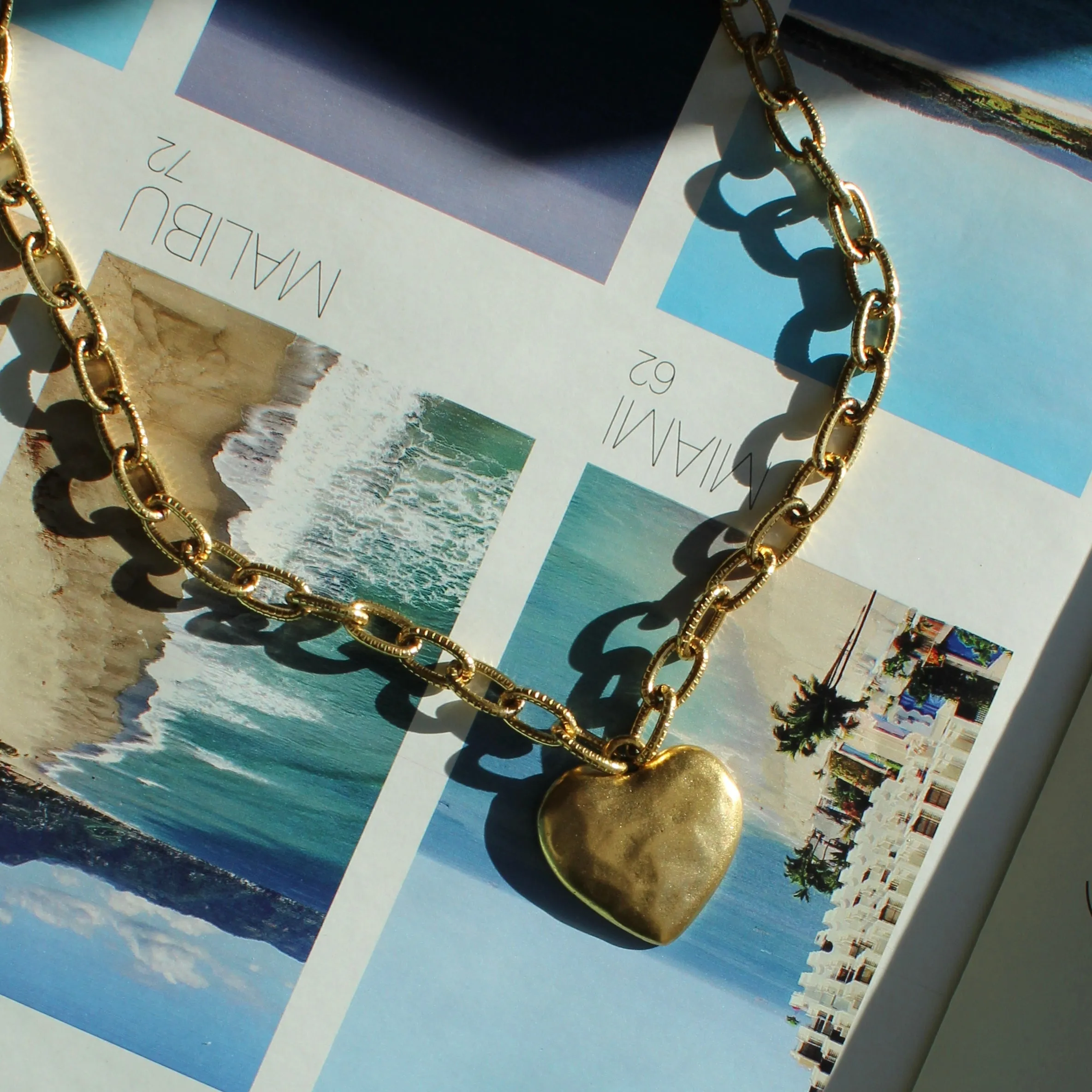 Antiqued Gold Chunky Heart Chain