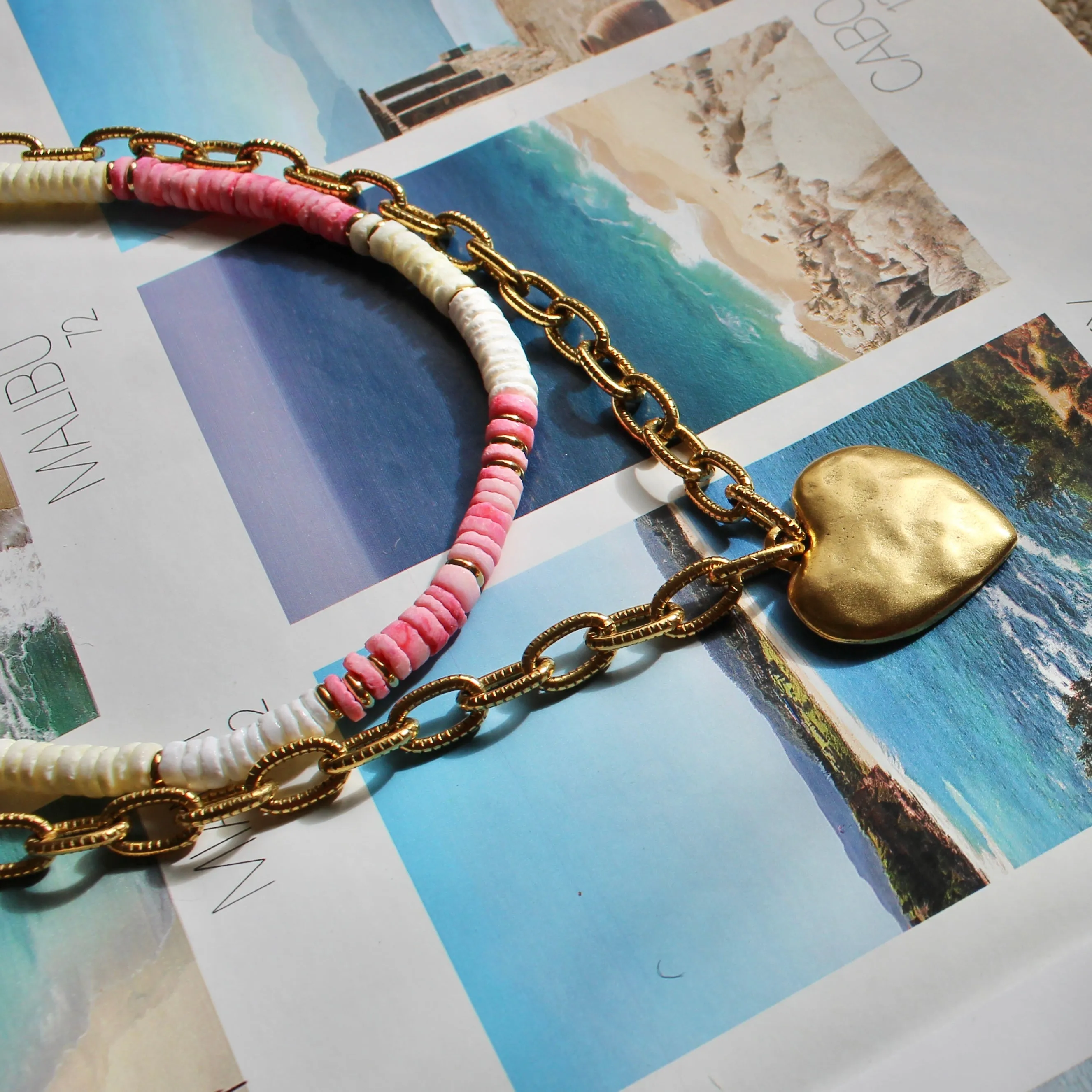 Antiqued Gold Chunky Heart Chain