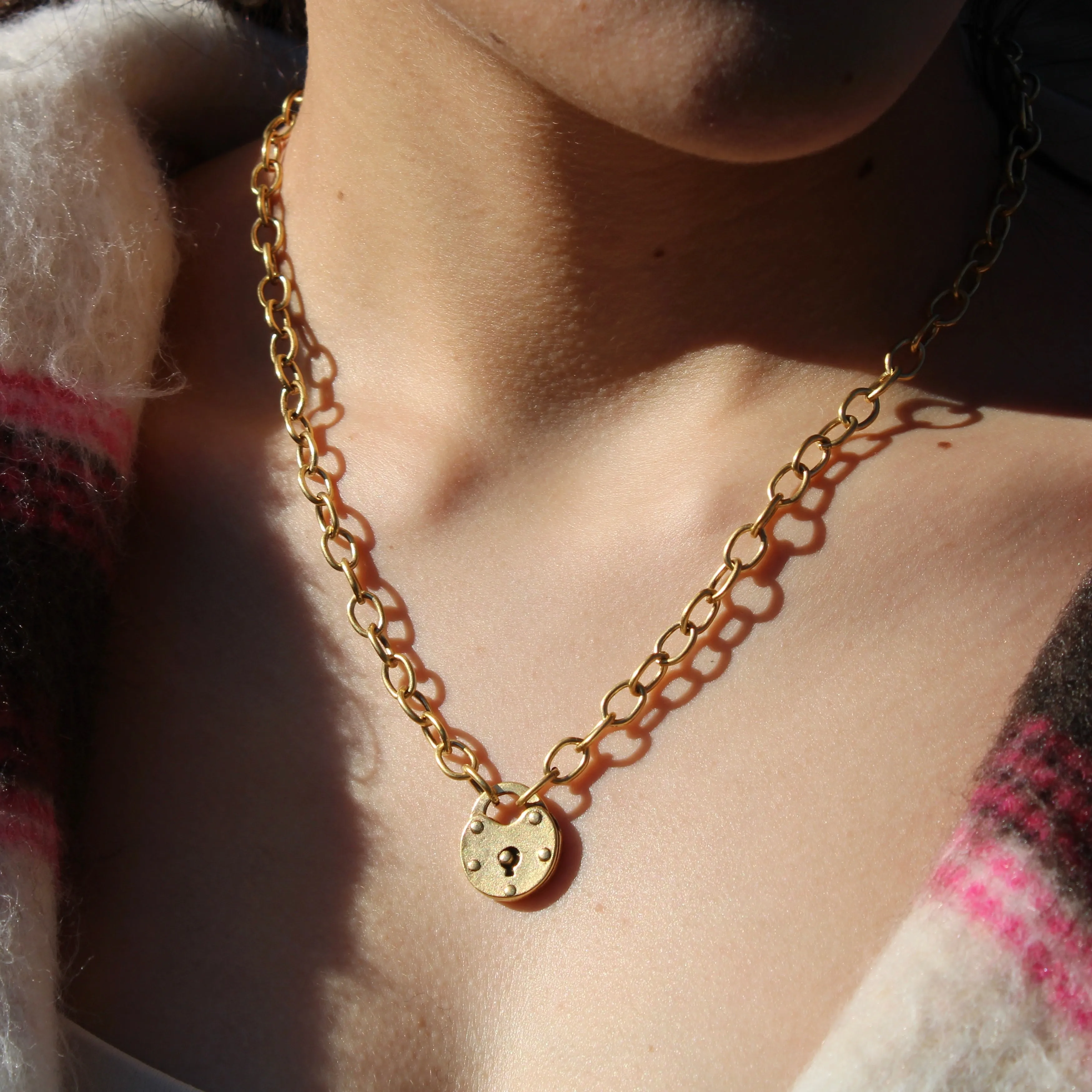 Antiqued Gold Heart Lock Chain