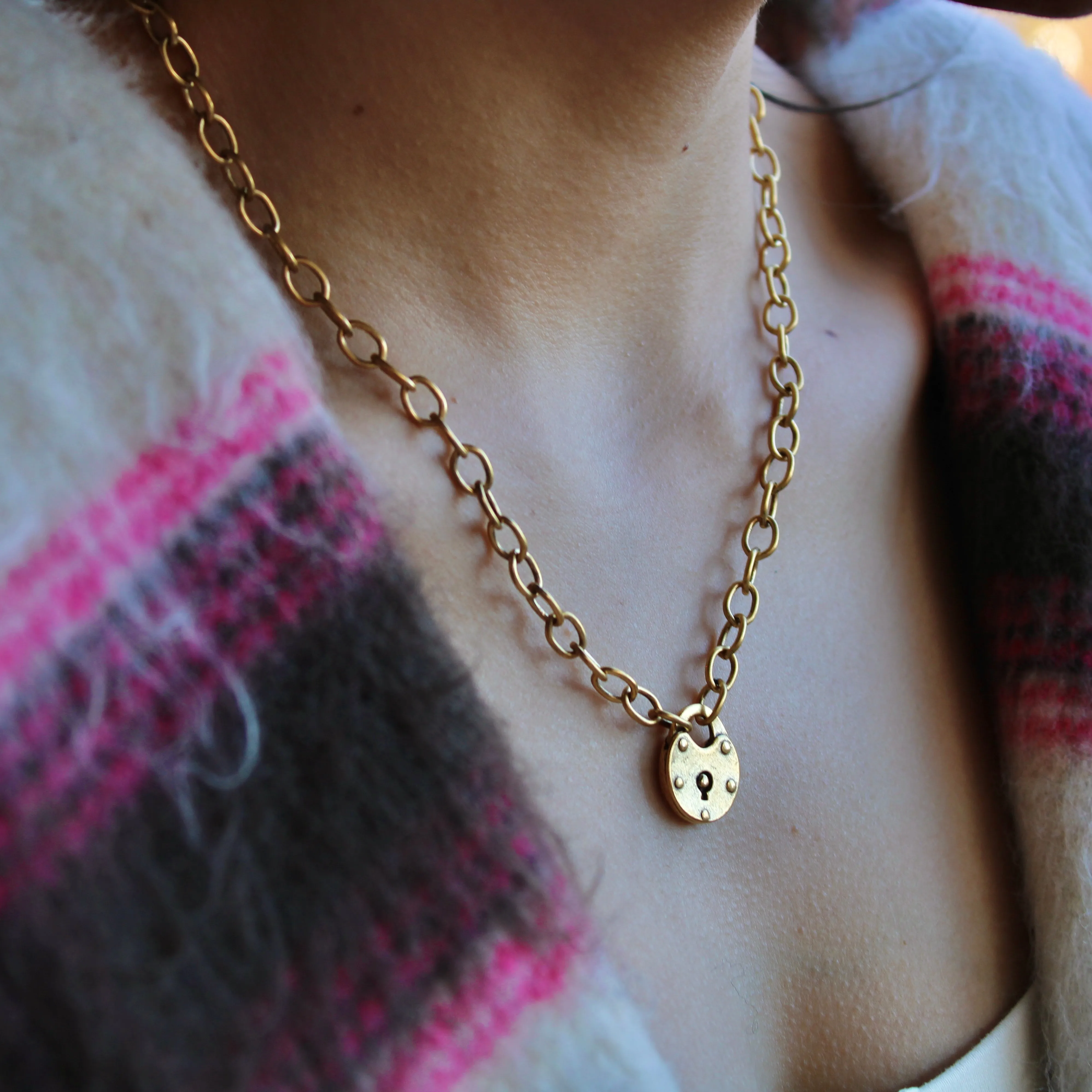 Antiqued Gold Heart Lock Chain