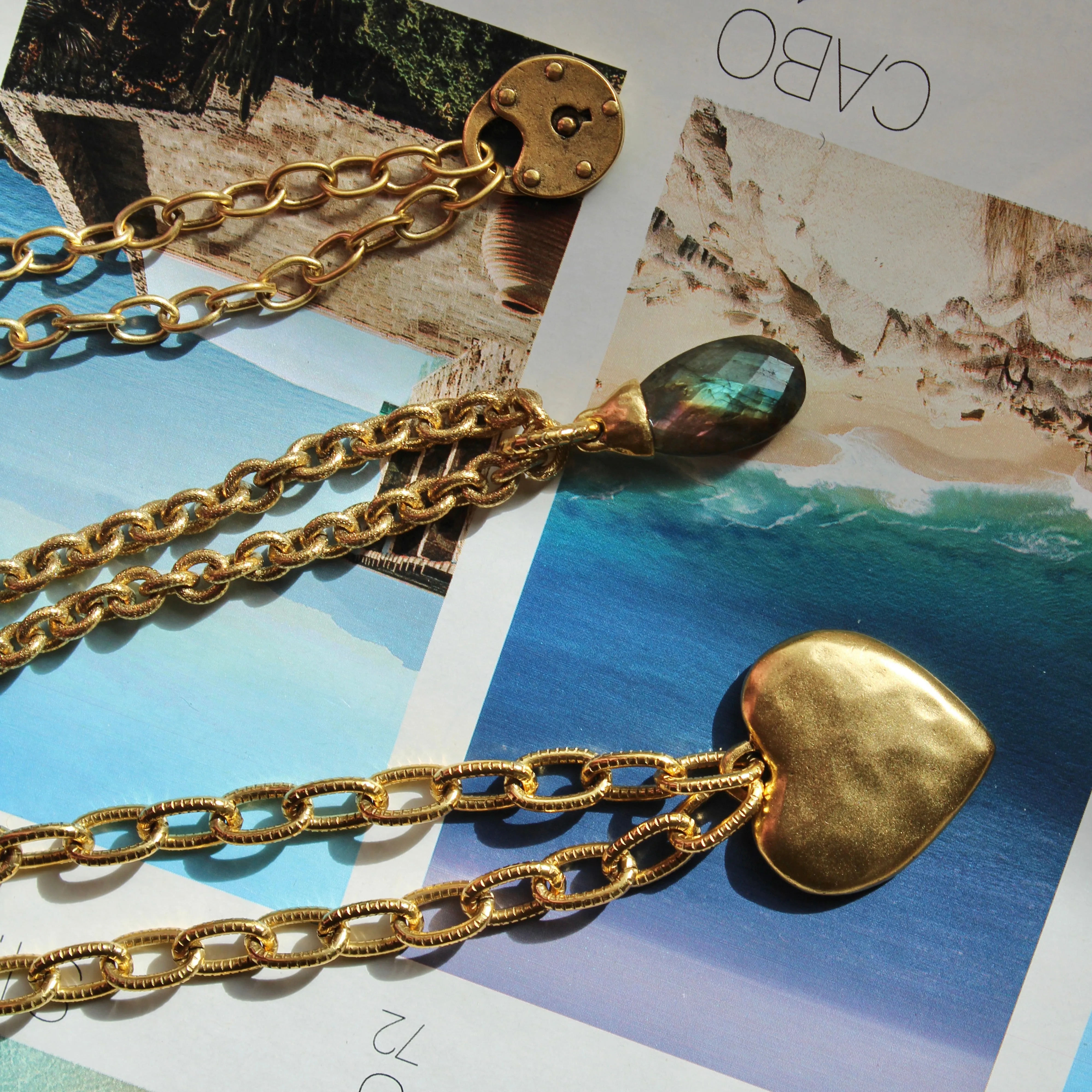 Antiqued Gold Heart Lock Chain