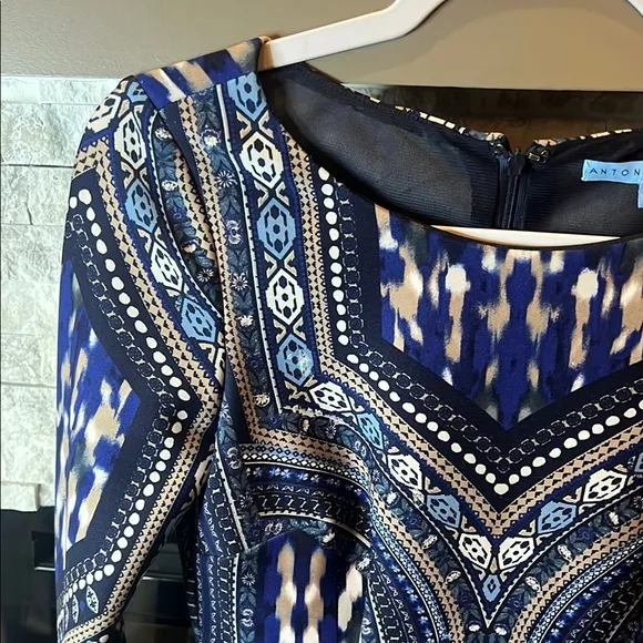 Antonio Melani Silver and Blue Bodycon Long Sleeve Cocktail Dress, size 2