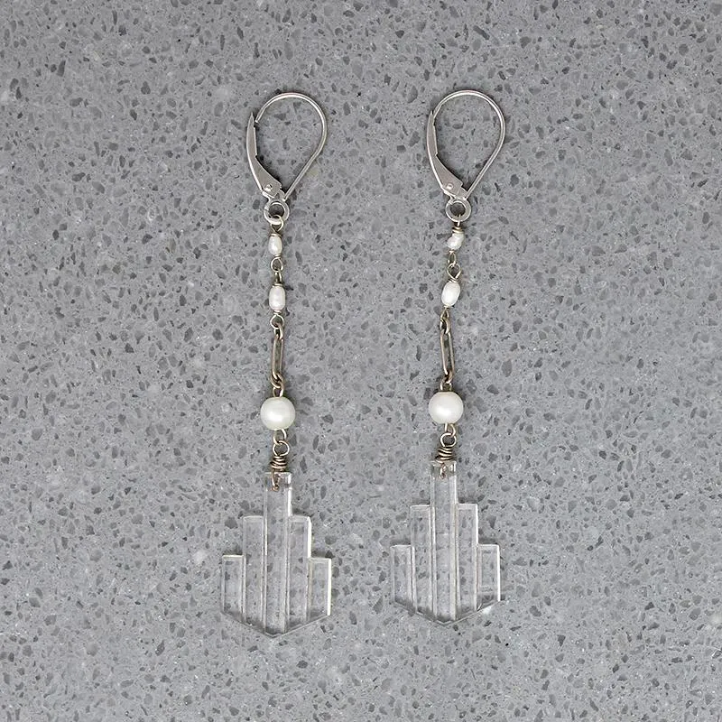 Art Deco Pressed Glass & Pearl Earrings by brunet