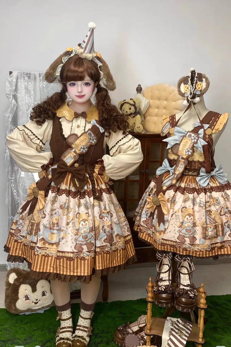 [Bear Cookies] Print Ruffle Bowknot Sweet Lolita JSK Dress 2 Colors