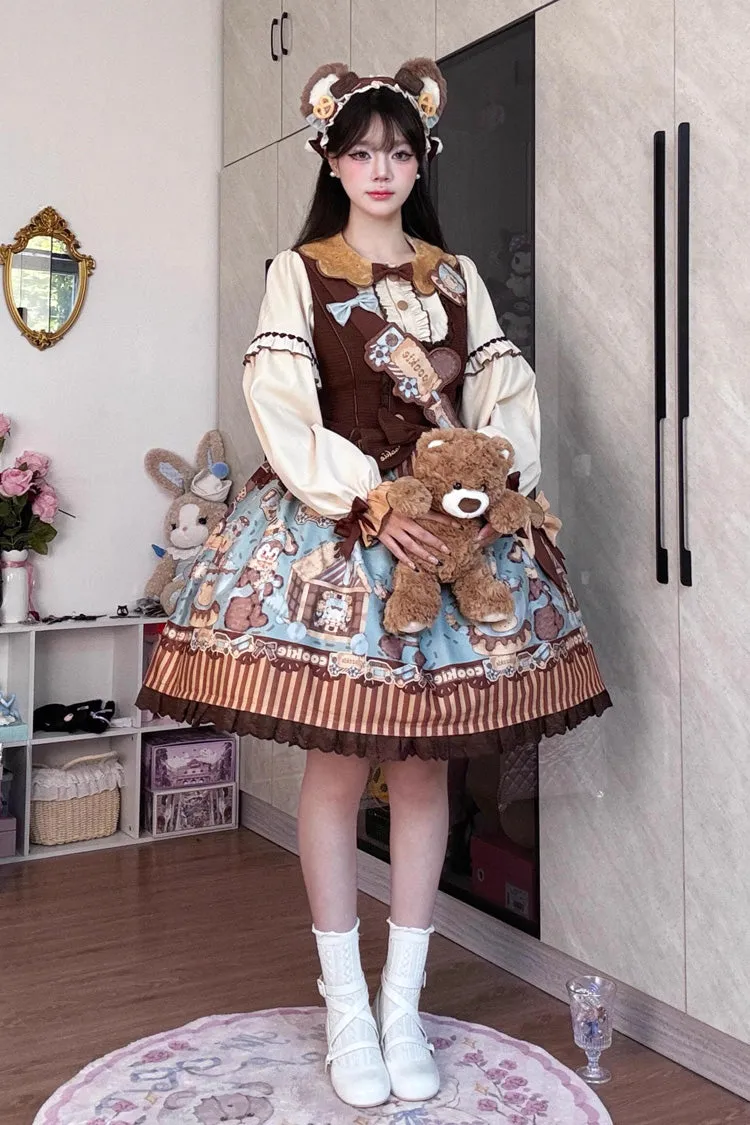 [Bear Cookies] Print Ruffle Bowknot Sweet Lolita JSK Dress 2 Colors