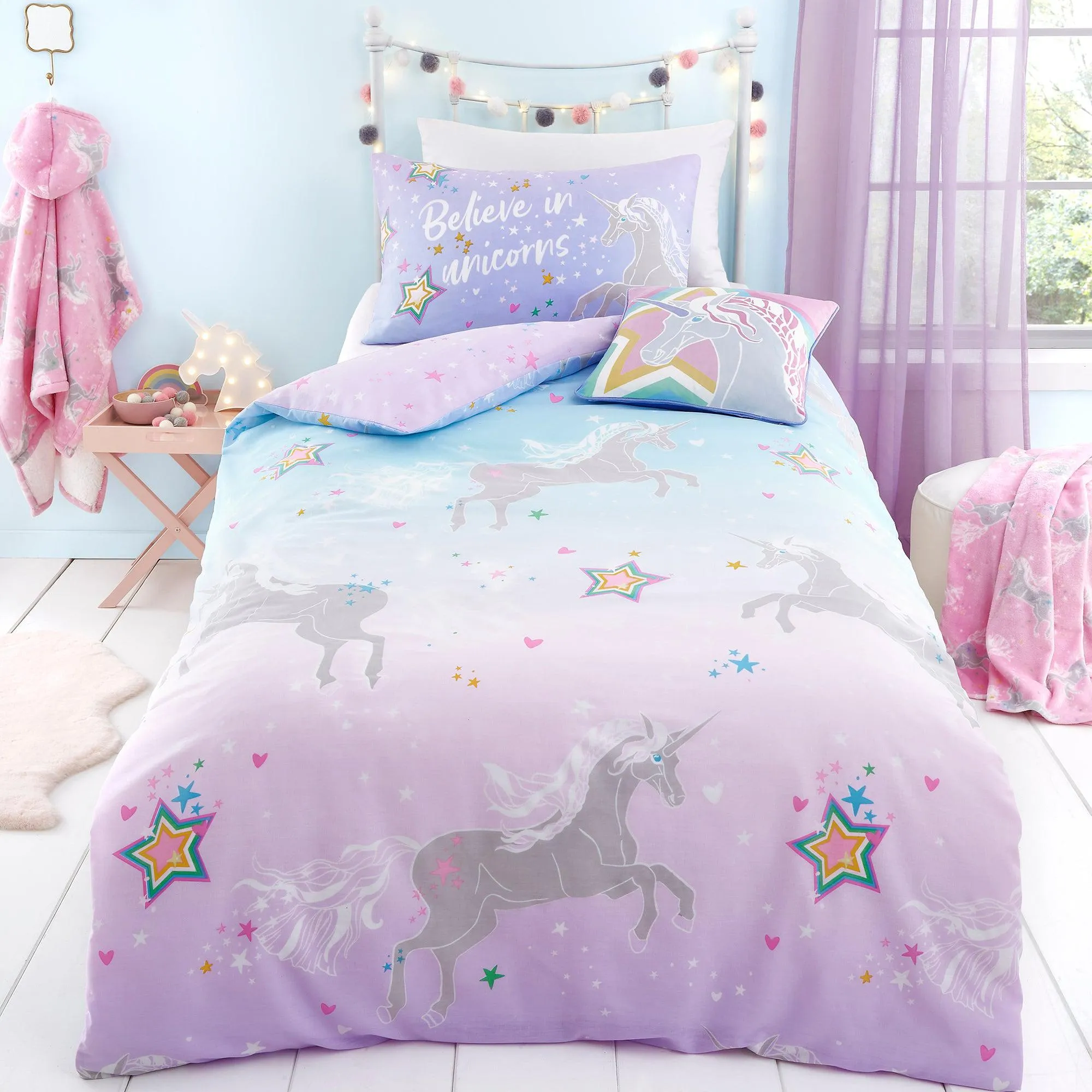 Bedlam Ombre Unicorn Duvet Cover Set - Lilac