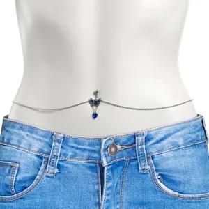 Blue Gem Heart Colorful Butterfly Belly Ring Belly Chain