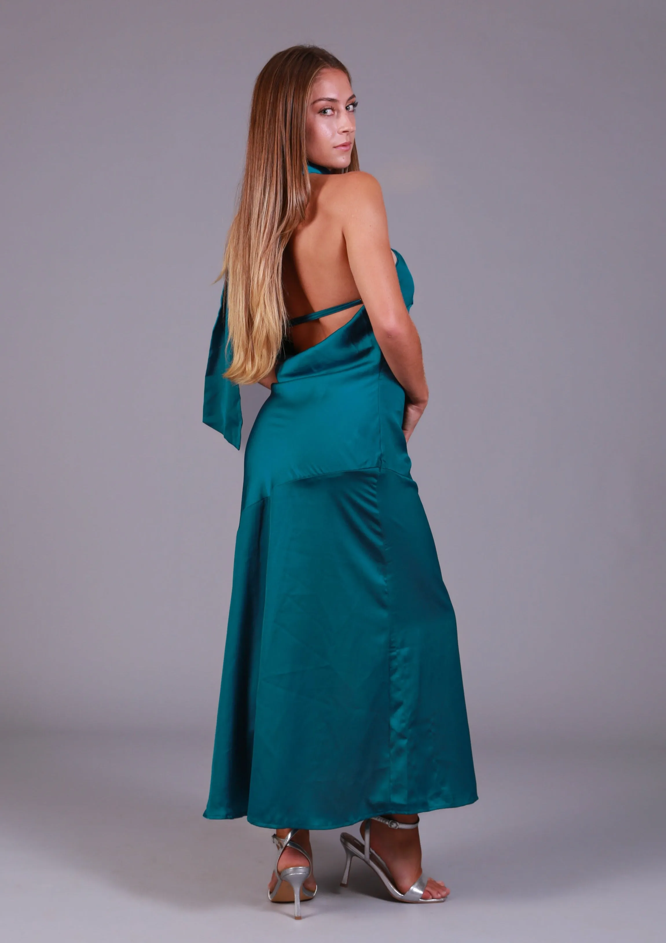 Blue Satin halter maxi dress-  Miss Molly brand