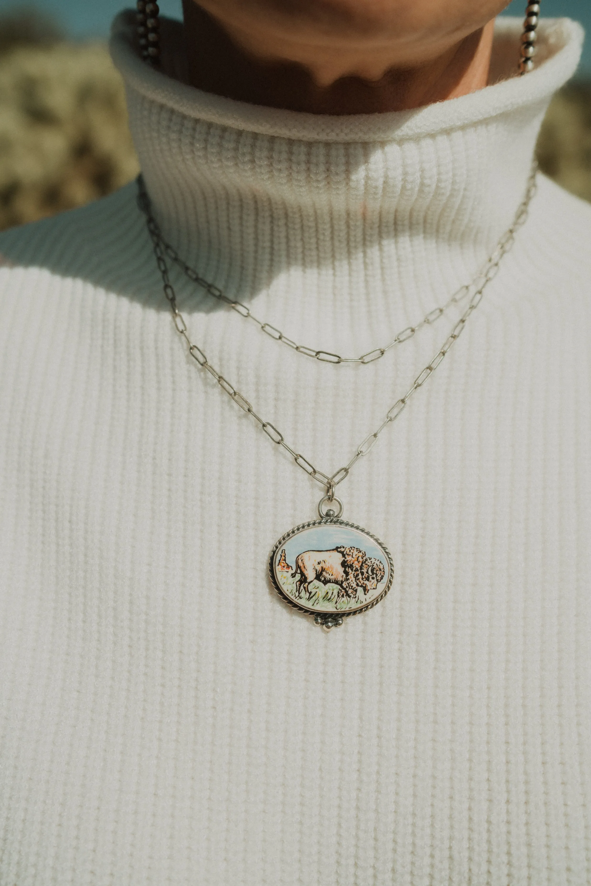 Blue   White Buffalo Necklace