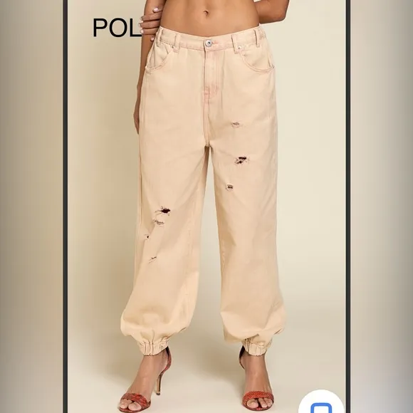 BPB12⭐️POL olayful tan distressed joggers w/elastic waist perfect 4 weekend fun!
