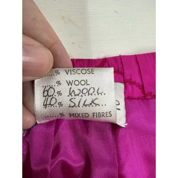 bruce oldfield Skirt Vintage Designer Pink Pattern Lined Wool Silk Blend Pencil