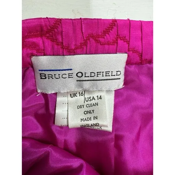bruce oldfield Skirt Vintage Designer Pink Pattern Lined Wool Silk Blend Pencil