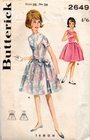 Butterick 2649 Girls Full Skirt Princess Dress Flower Girl Confirmation 1960s Vintage Sewing Pattern Size 10