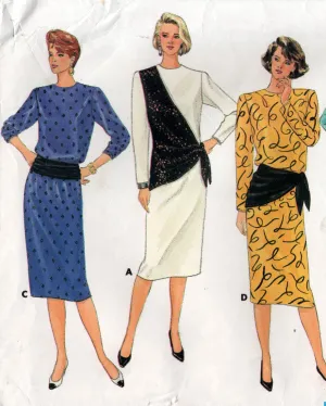 Butterick 3461 Womens EASY Color Block Straight Dress and Tied Overbodice 1980s Vintage Sewing Pattern Size 8 - 12 UNCUT Factory Folded