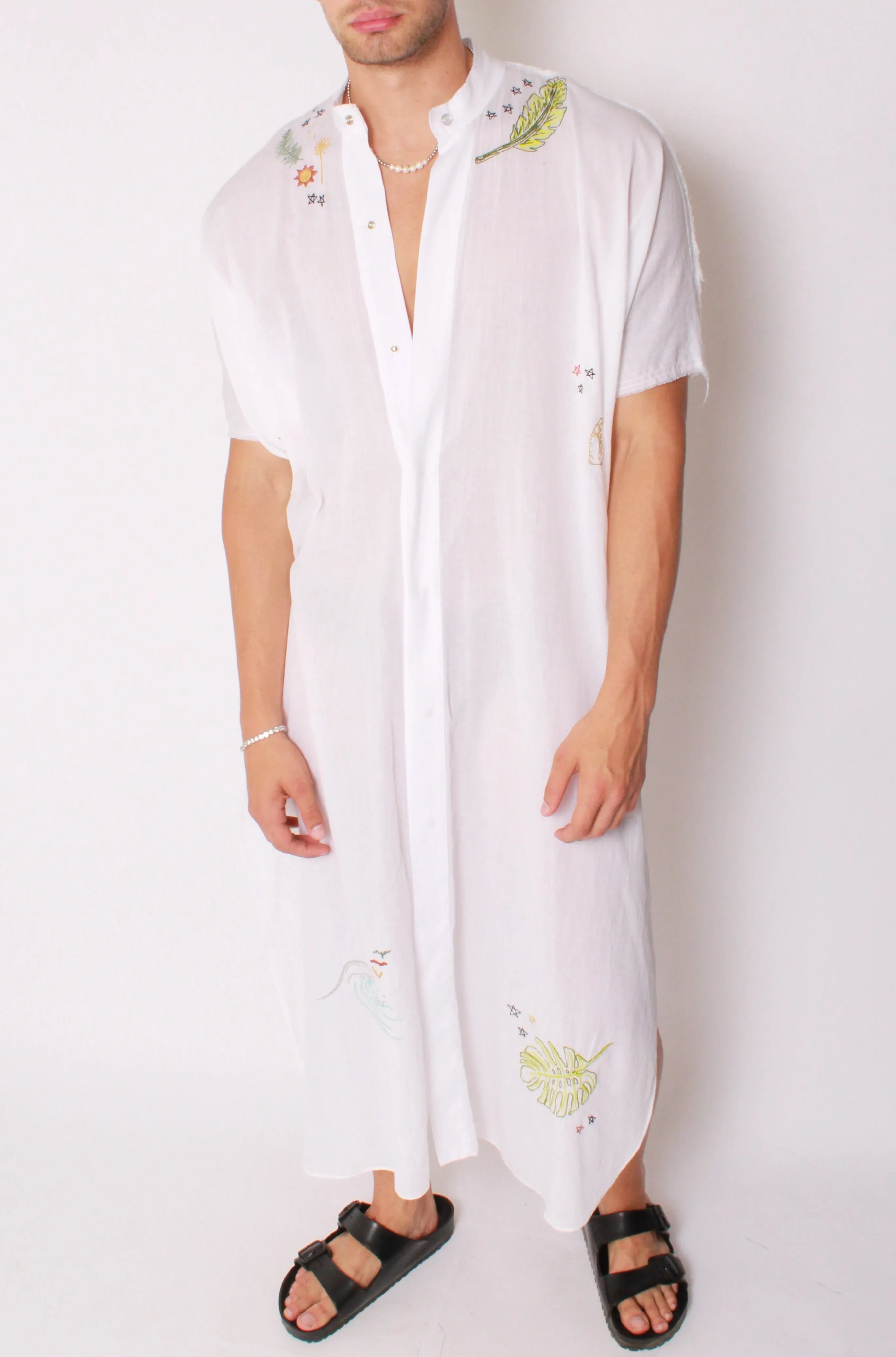 Cali Embroidered Kaftan Maxi in White Cotton