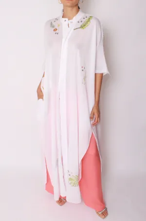Cali Embroidered Kaftan Maxi in White Cotton