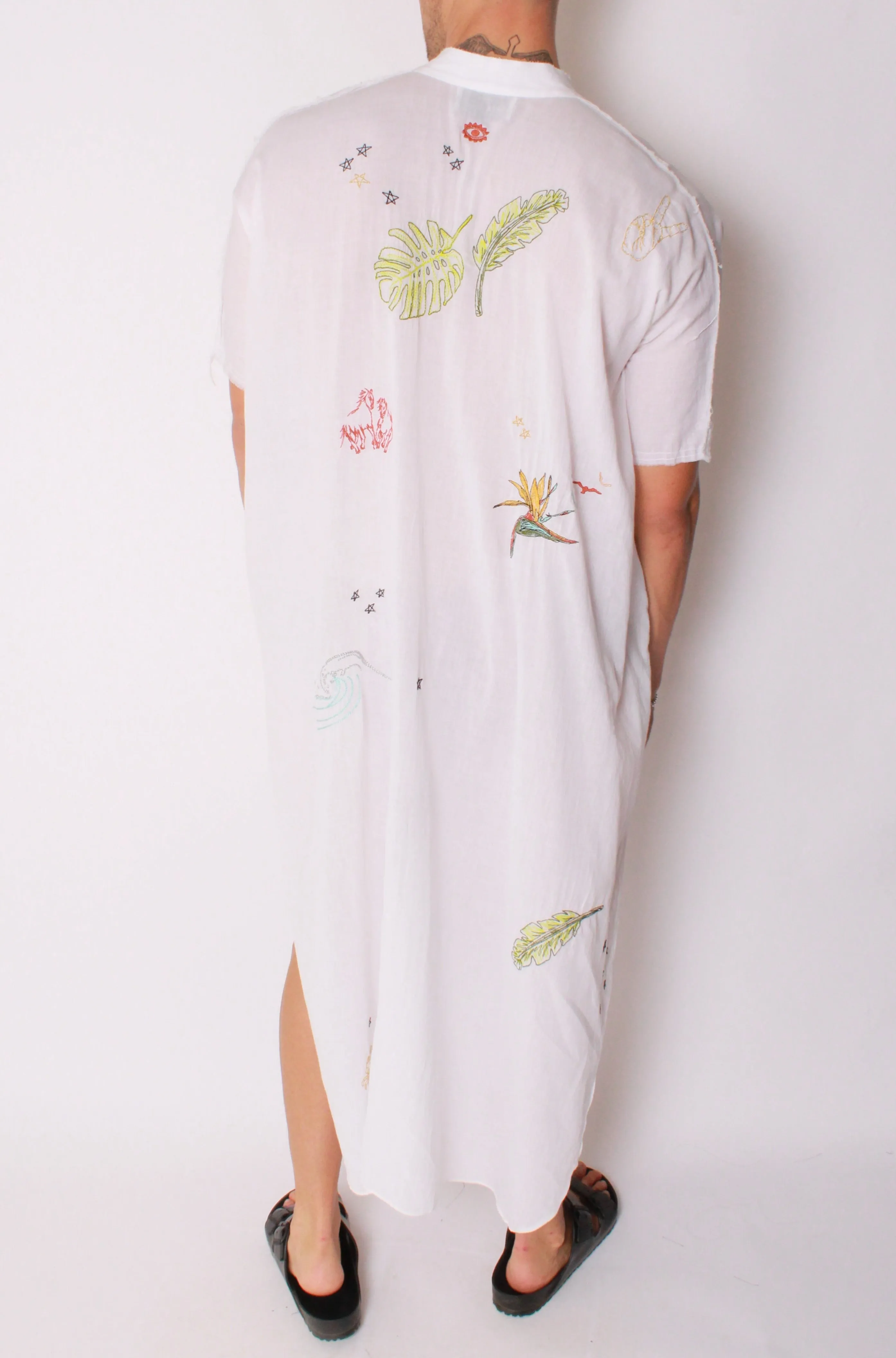 Cali Embroidered Kaftan Maxi in White Cotton