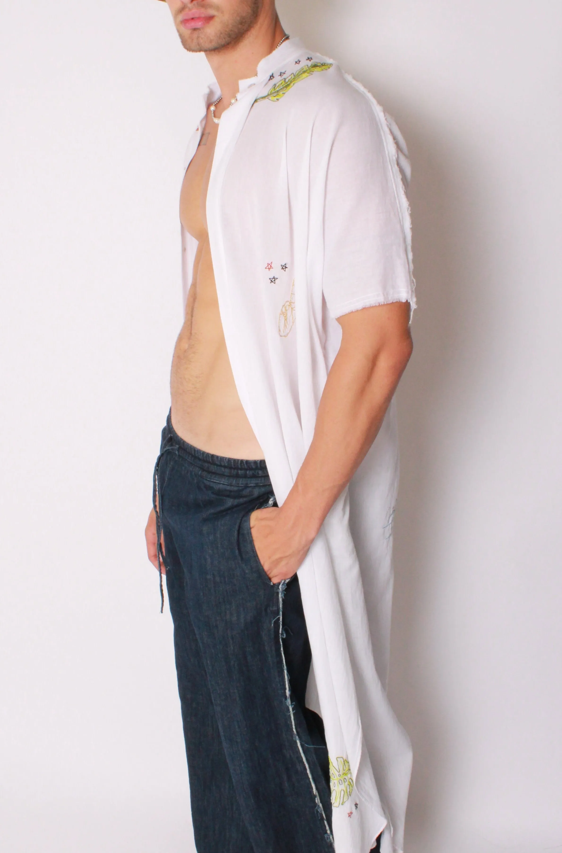 Cali Embroidered Kaftan Maxi in White Cotton