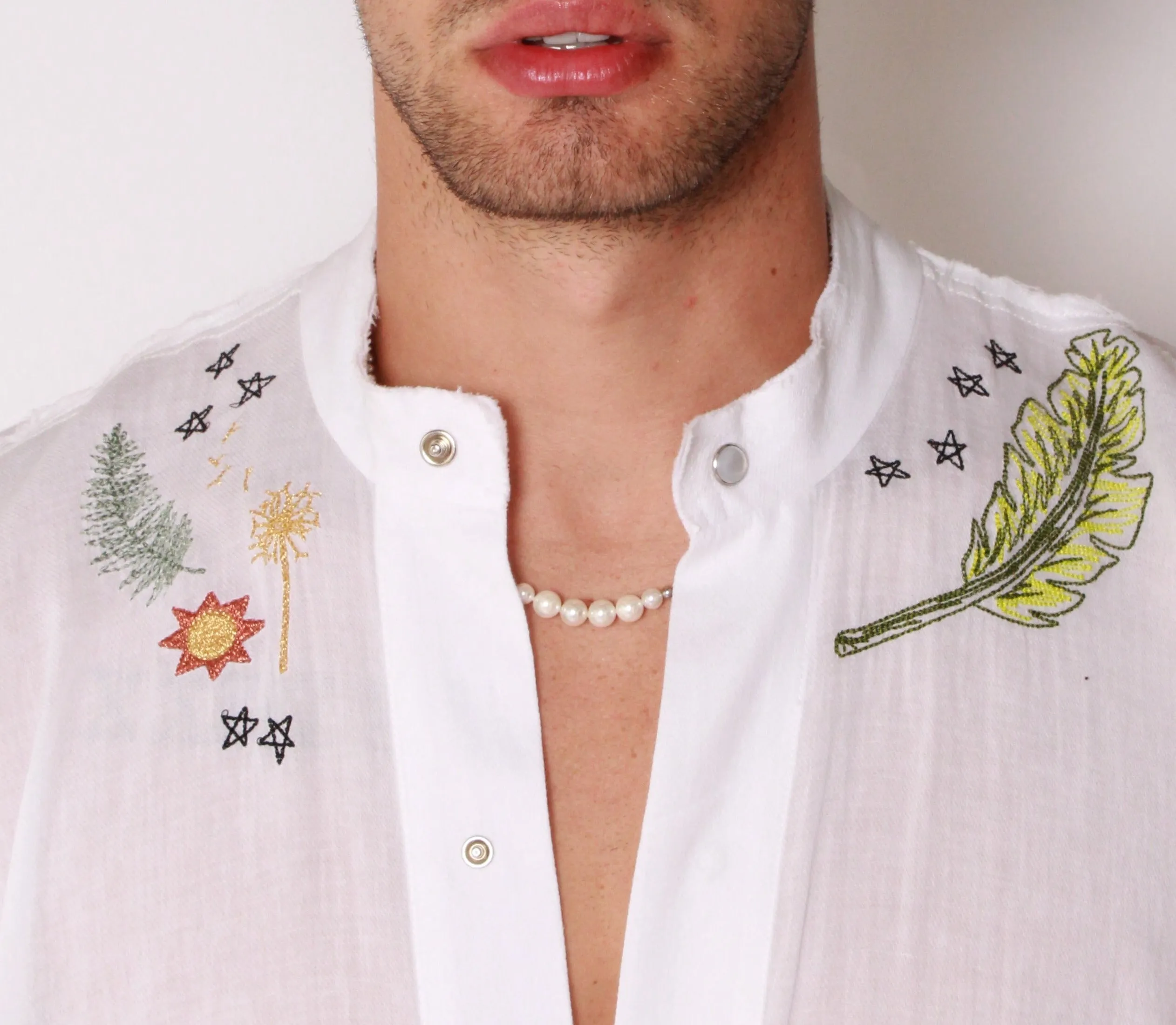 Cali Embroidered Kaftan Maxi in White Cotton