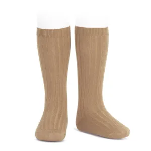 Camel Wide Ribbed Knee High Socks