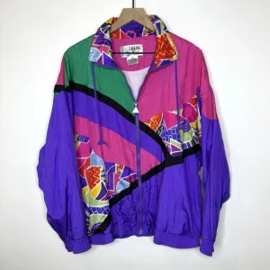 Casual Isle Women’s Vintage Colorful Nylon Windbreaker Track Jacket Size Large