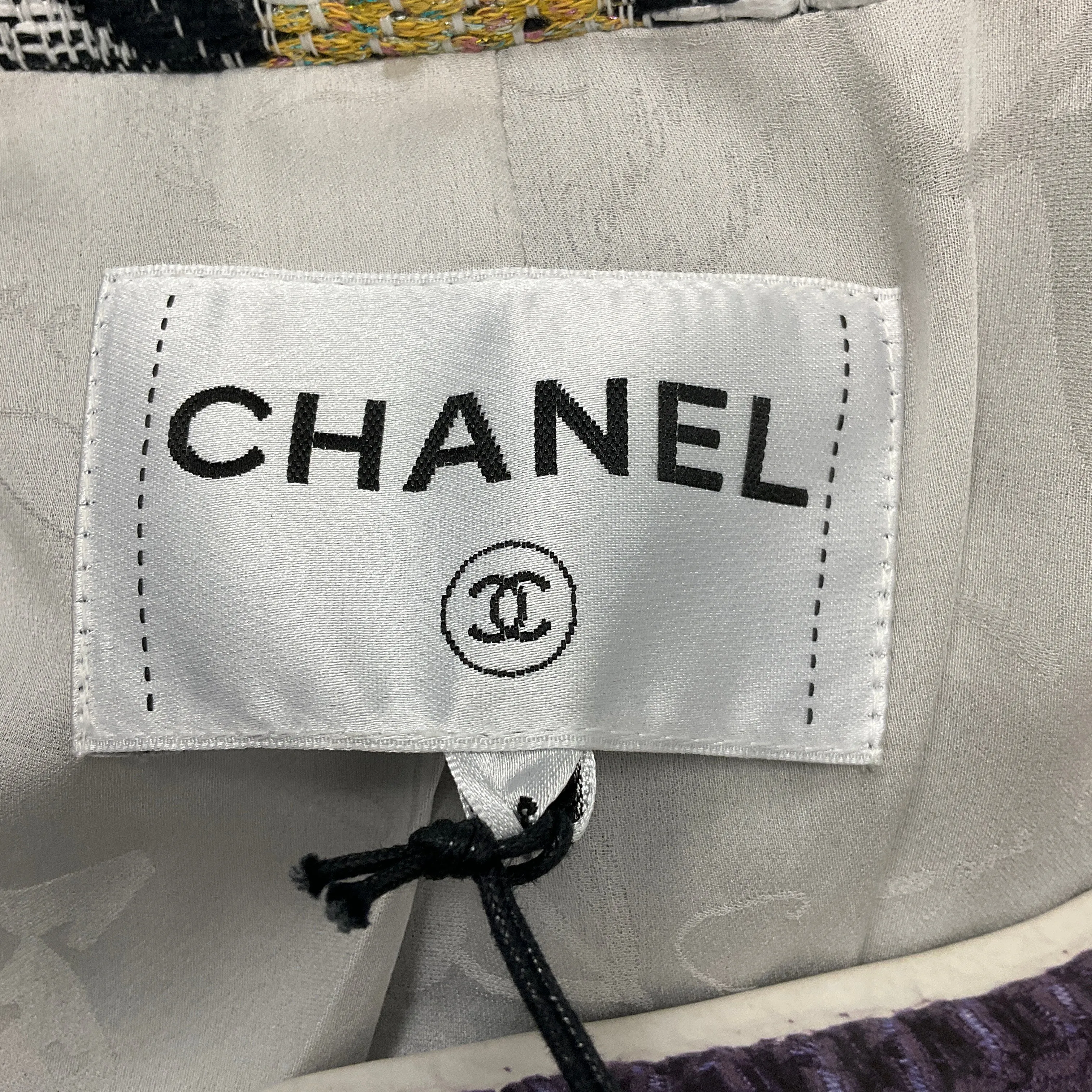 Chanel Black / White / Navy / Yellow 2016 Fantasy Tweed Coat