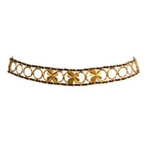 Chanel Gold Vintage Black Leather Clover Belt
