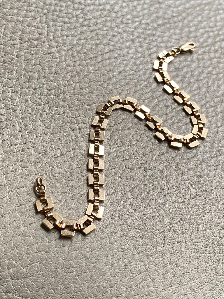 Checkerboard link bracelet in 18k gold - Swedish vintage 1940 - 8.2 inch length