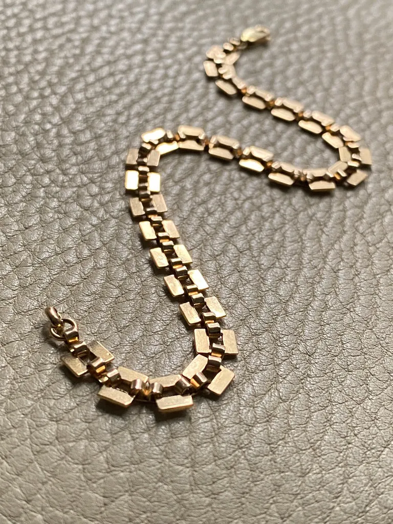 Checkerboard link bracelet in 18k gold - Swedish vintage 1940 - 8.2 inch length