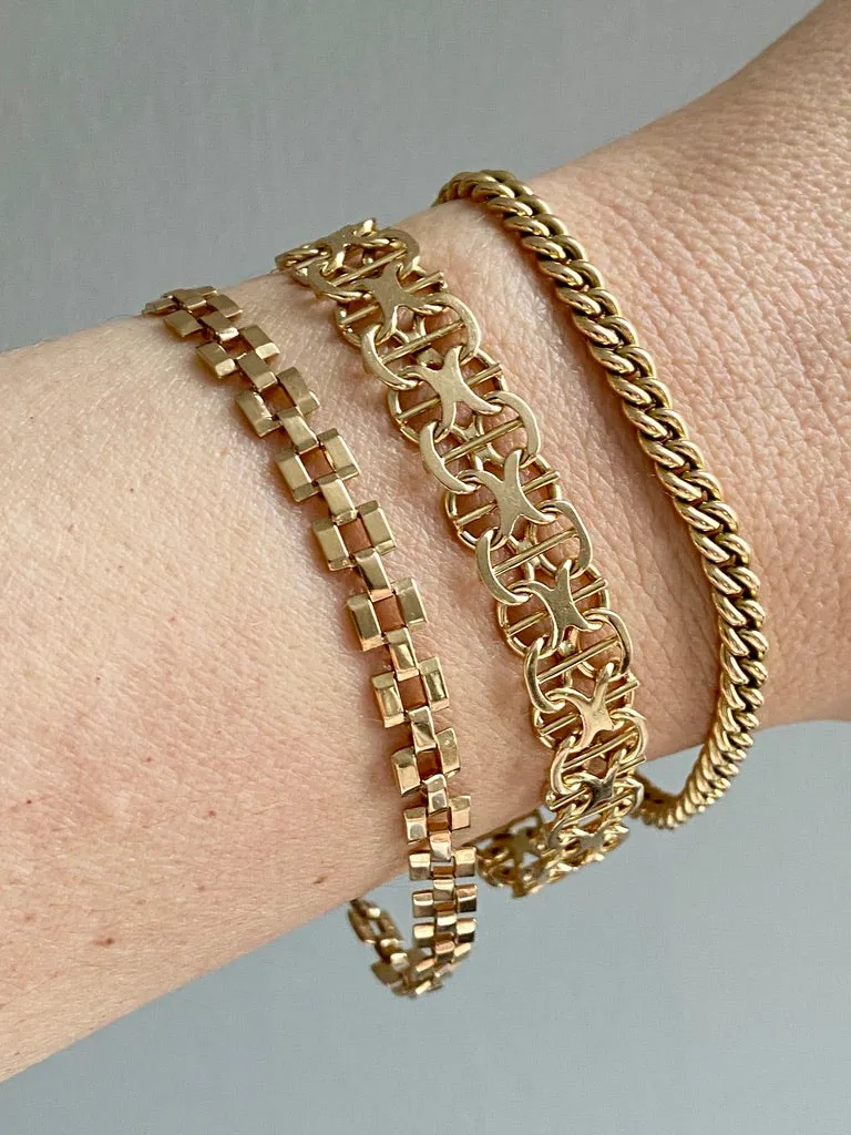 Checkerboard link bracelet in 18k gold - Swedish vintage 1940 - 8.2 inch length