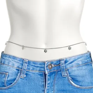 Clear Gem Simple Hippie Flower Dangle Belly Chain