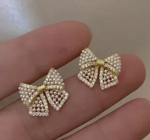 Cute Classic Bows with Pearls and CZ Embellishment 220-32 | Erika Williner Designs