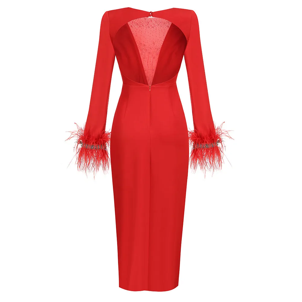 Deep-V Diamente Embellished Maxi Dress